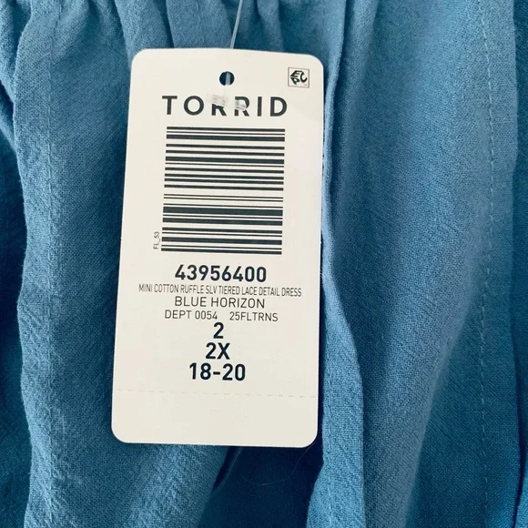 NWT Torrid Lace Trim Tiered Mini Dress Women’s 2X Blue Cottagecore Festival - Picture 9 of 10